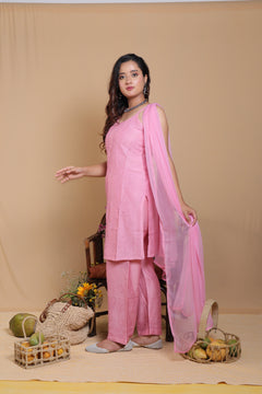 Pink Chanderi Spaghetti Bakhiya 3 Piece Set-M-PNK