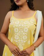 Urviya Chikankari Modal Short Kurti - Spaghetti Strap Top Yellow