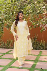 Yellow Mul Chanderi Ghaspatti 2 Piece Set