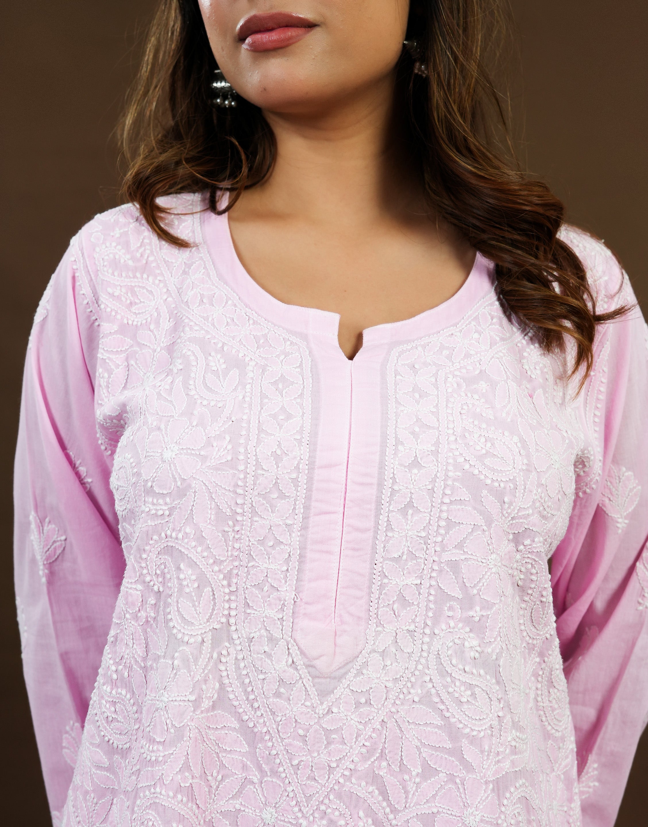 Pink Mul Cotton Full Jaal Long Kurti