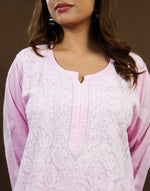 Urviya Chikankari Mul Cotton Long Kurti - Full Jaal Pink