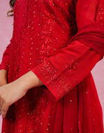 Urviya Chikankari Georgette 3 Piece set with Mukaish Work Red