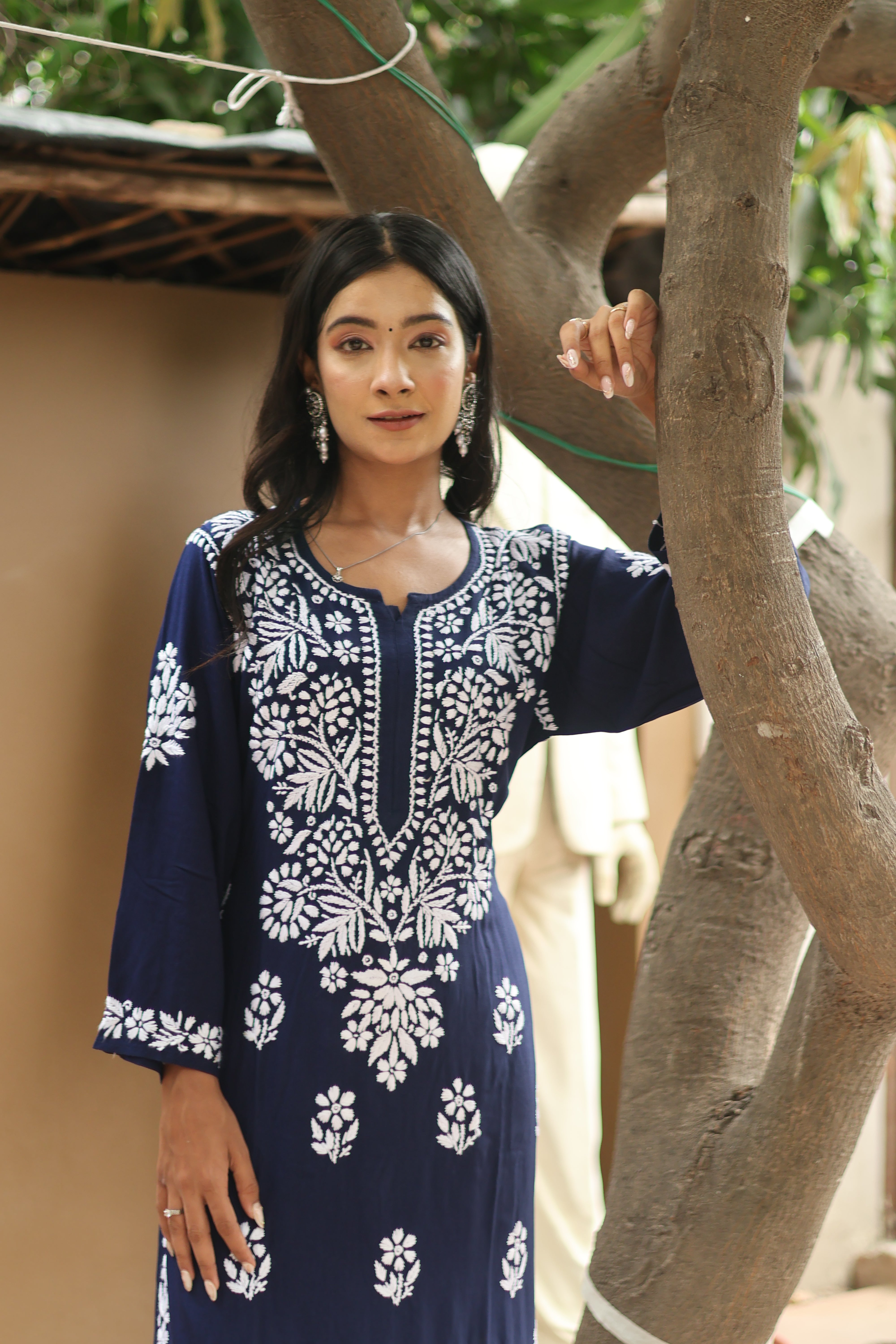 Navy Blue Rayon Gala Boota 2 Piece Set