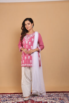 Pink Modal Short Kurta Gala Boota 2 Piece Set