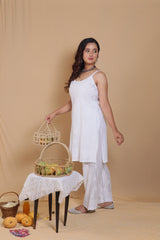 White Chanderi Spaghetti Bakhiya 2 Piece Set