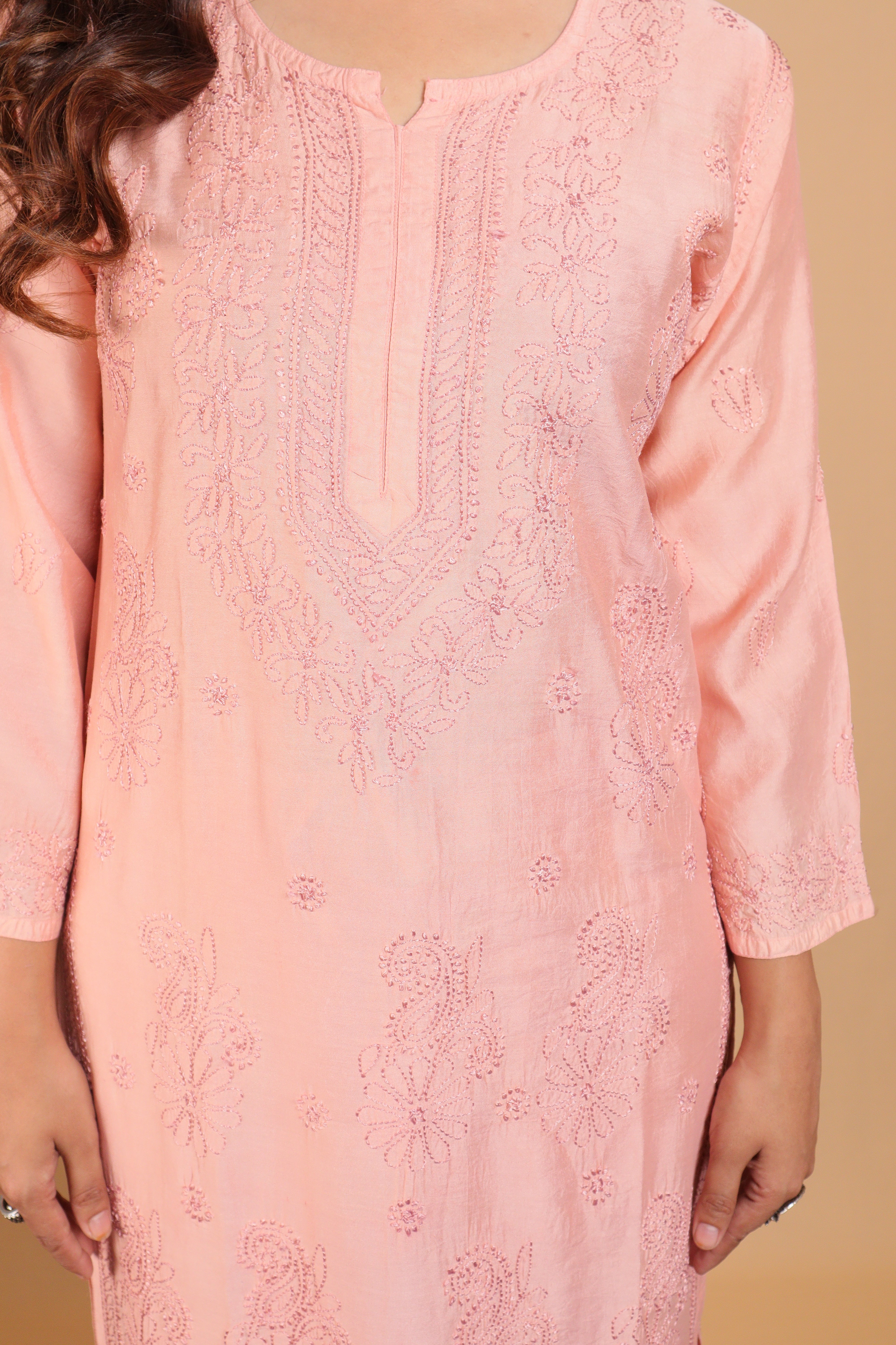 Peach Chanderi Long Kurti