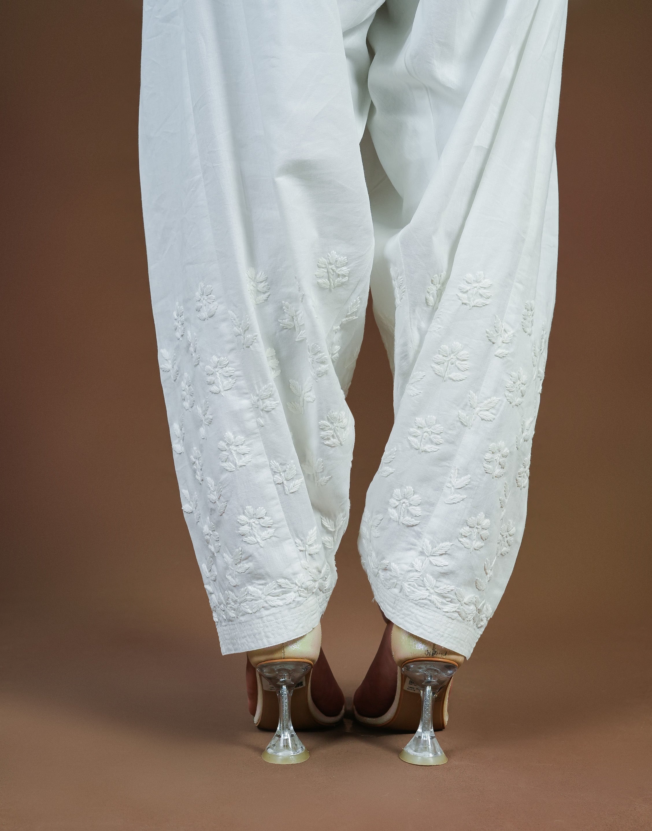 Urviya Chikankari Cotton Bottoms - Salwar White