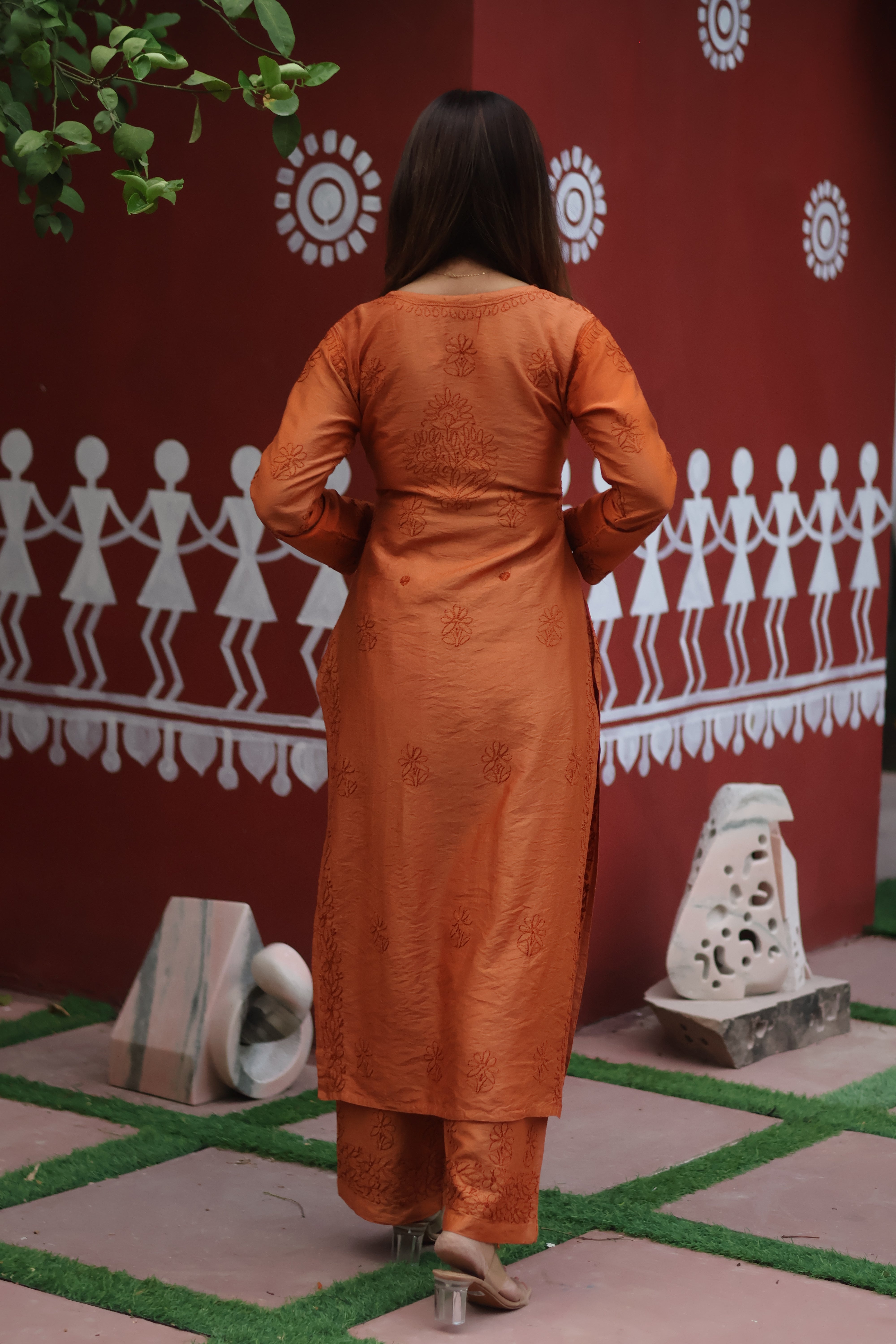Brown Chanderi Bakhiya 3 Piece Set