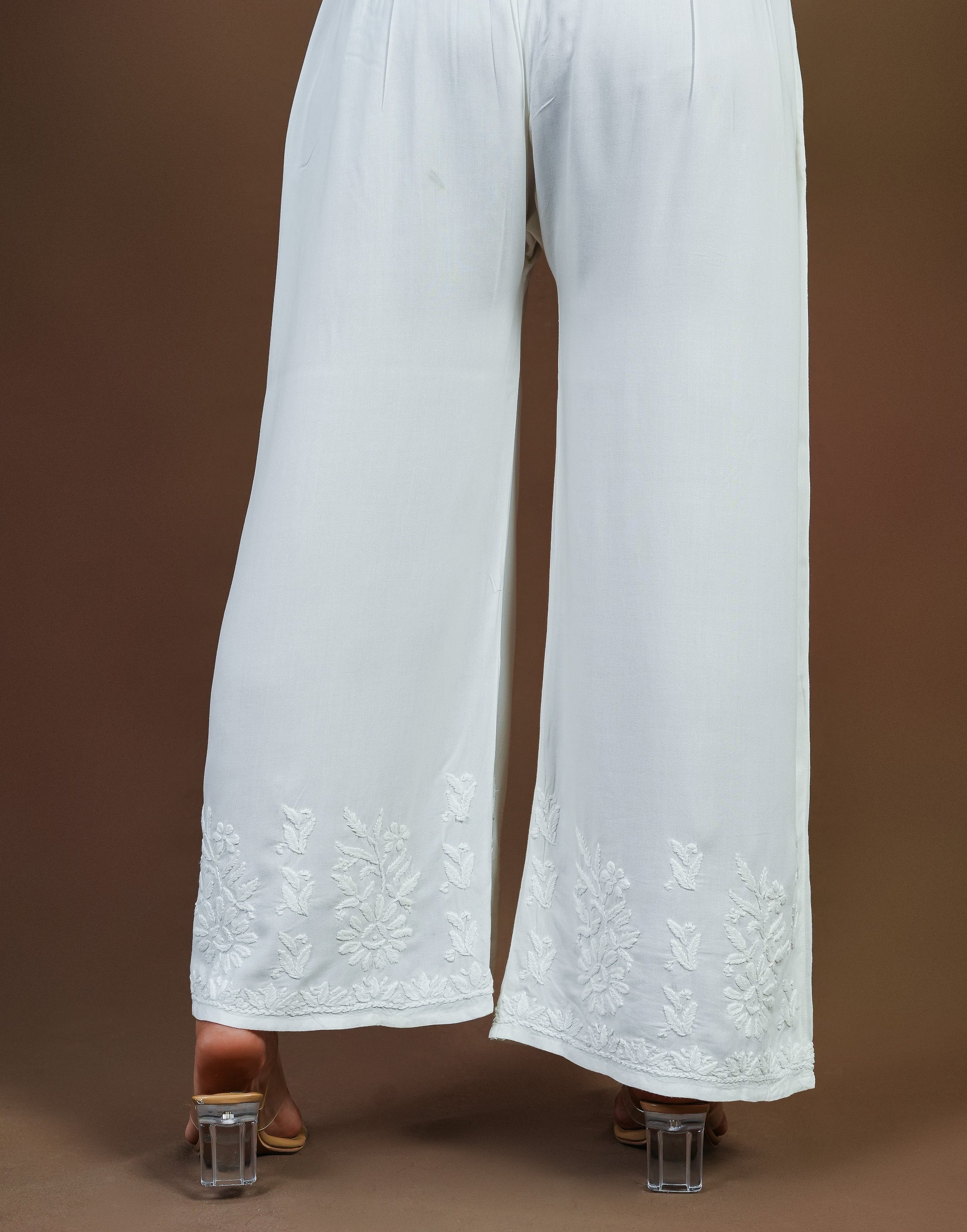 Urviya Chikankari Rayon Bottoms - Pallazo White