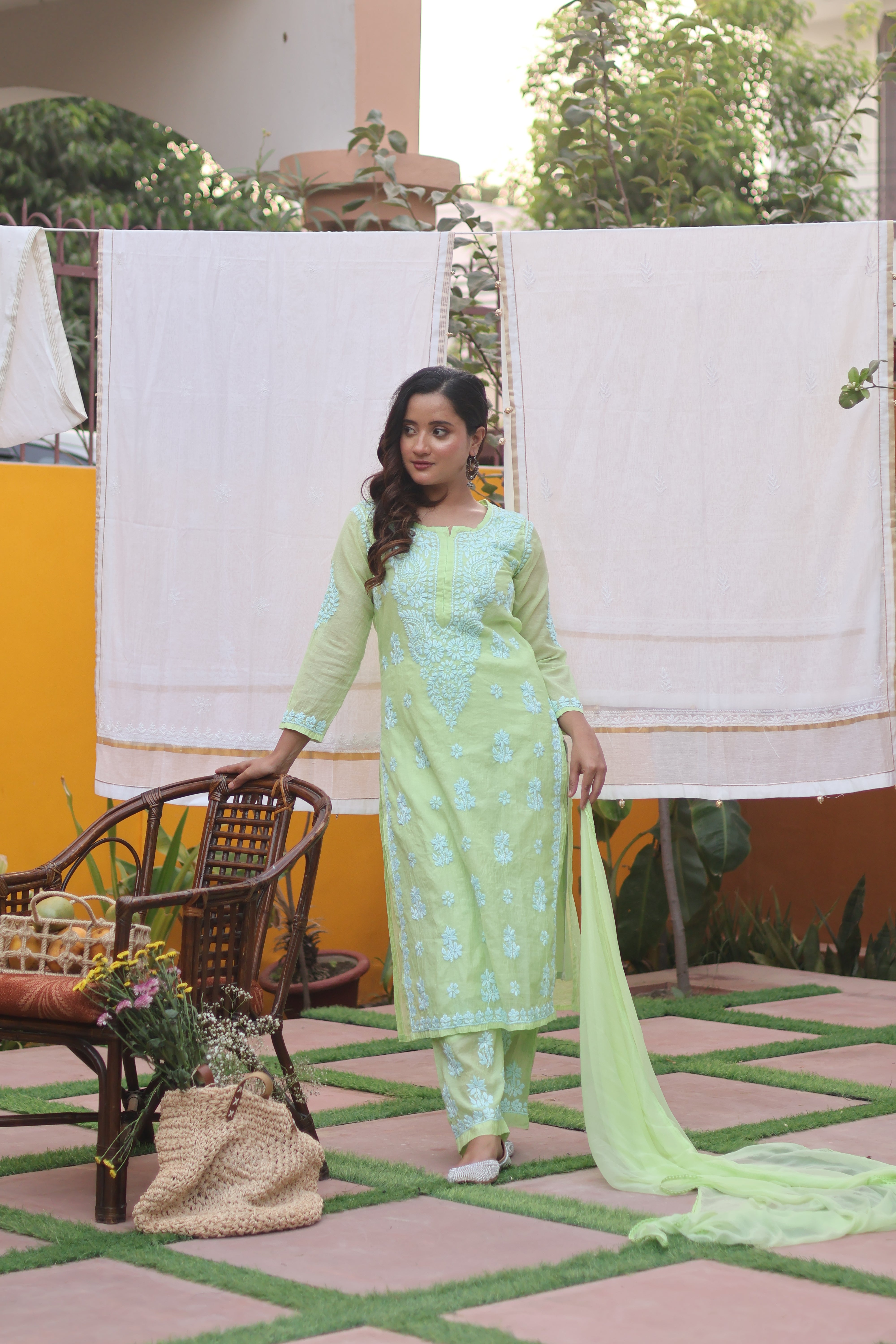 Green Mul Chanderi Ghaspatti 2 Piece Set