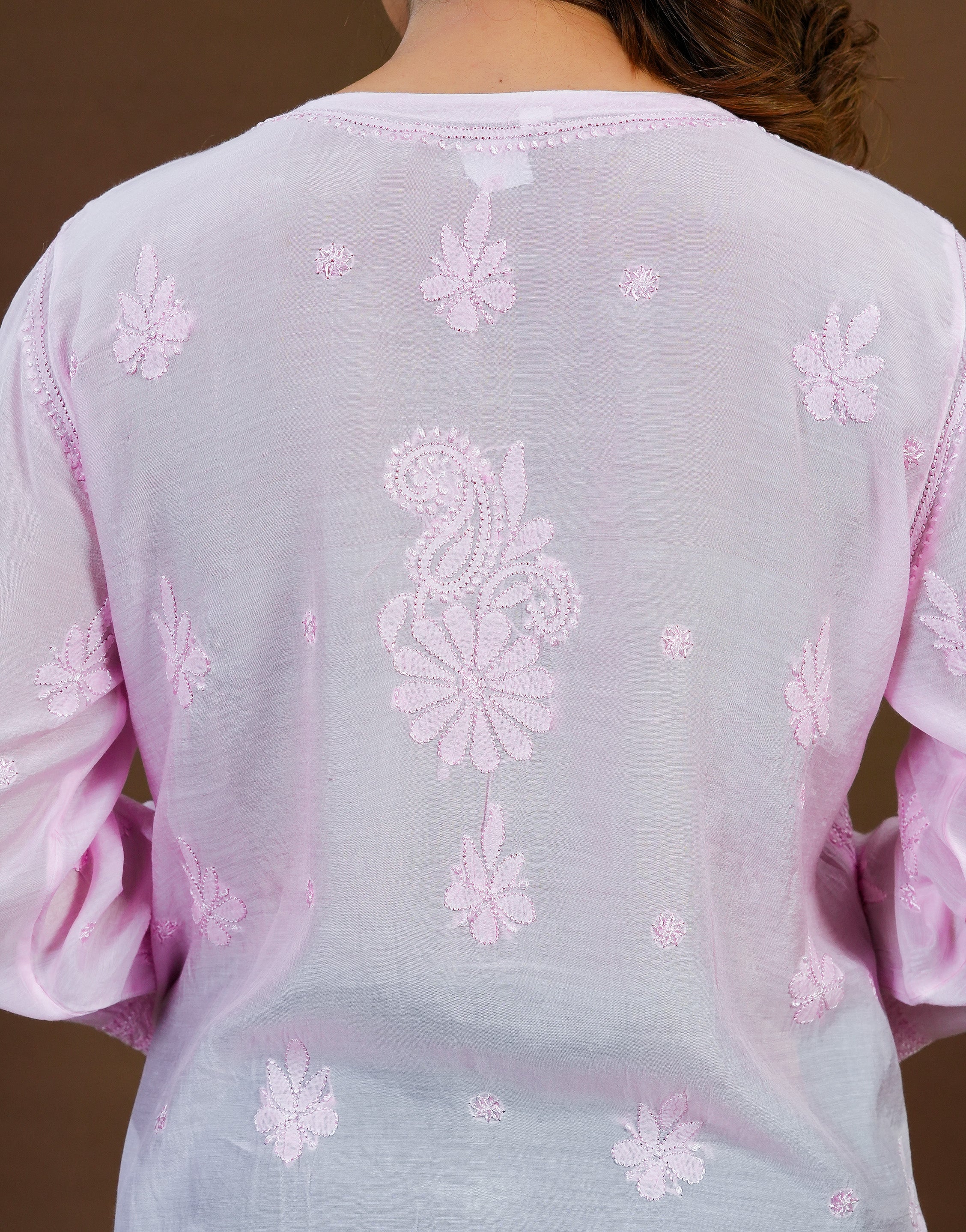 Chikankari Muslin Short Kurti Full Jaal - Pink