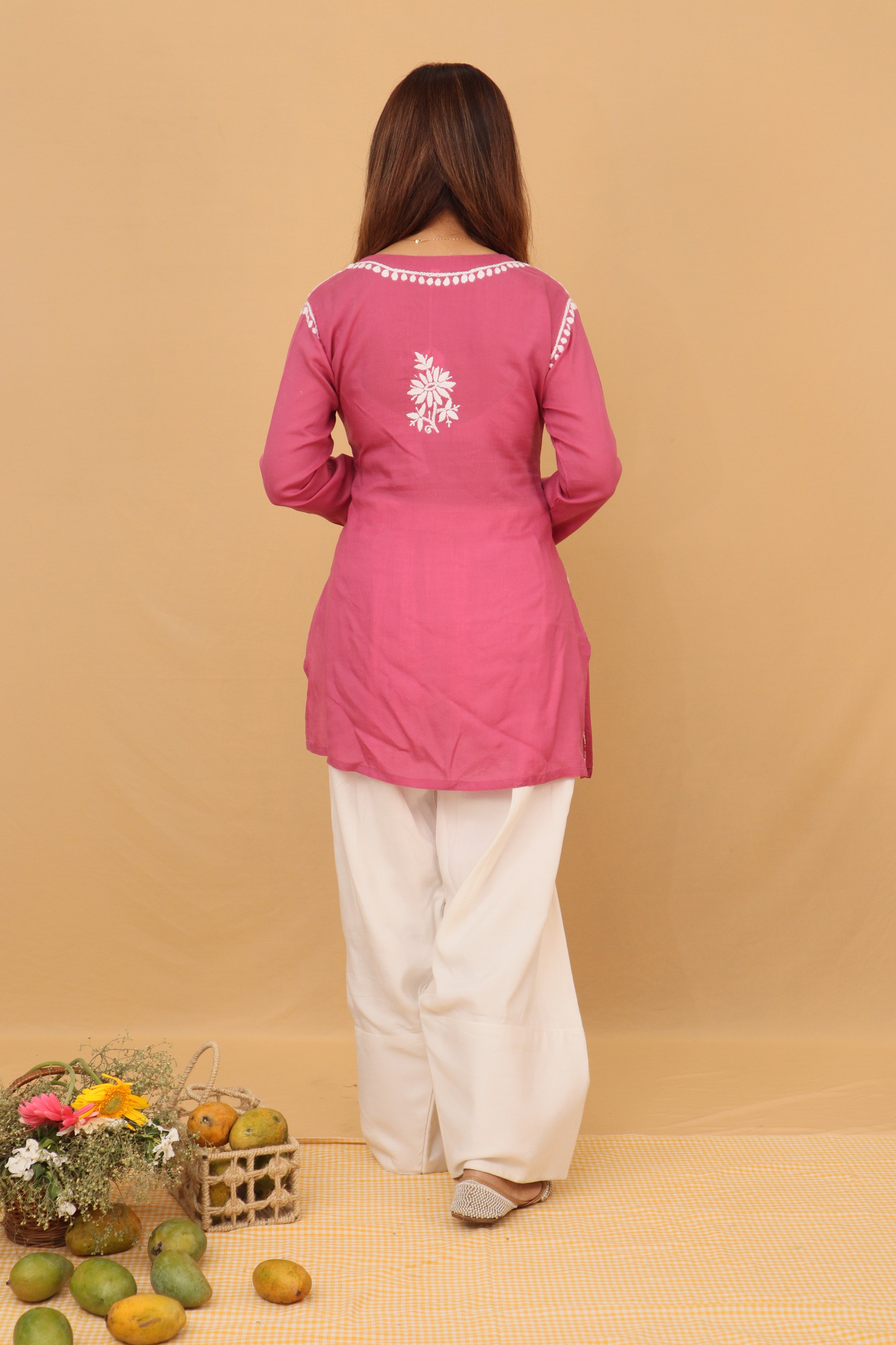 Pink Rayon Short Kurta Panel