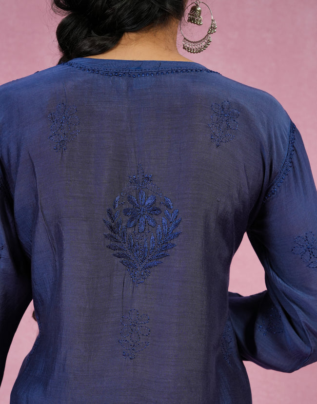 Urviya Chikankari Muslin 3 piece set - Bakhiya Ghaaspatti Work and Gala Boota Brick Red