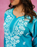 Urviya Chikankari Rayon Short Kurti Blue