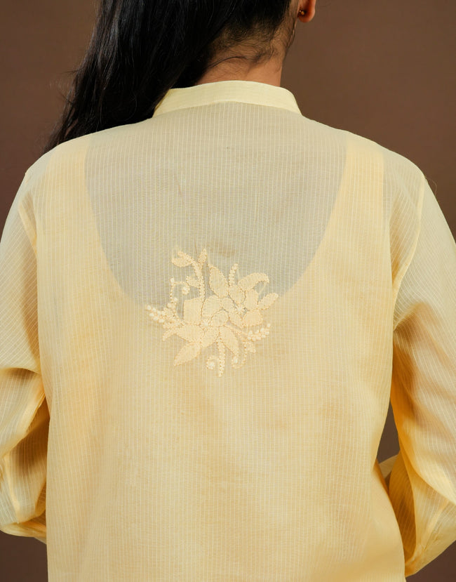 Urviya Chikankari Co-ord Set Maheshwari Cotton Yellow