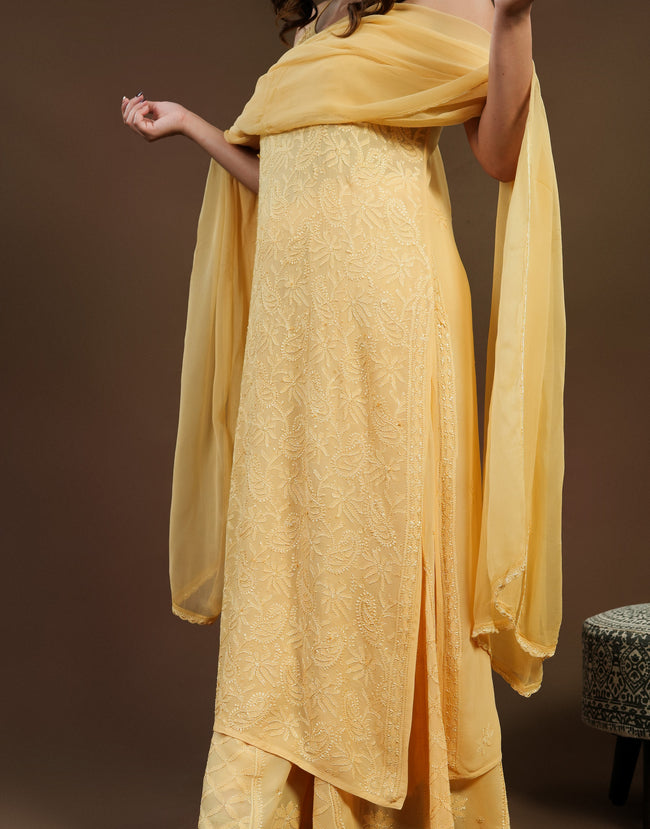 Urviya Chikankari Georgette 3 piece set - Long Spaghetti Yellow
