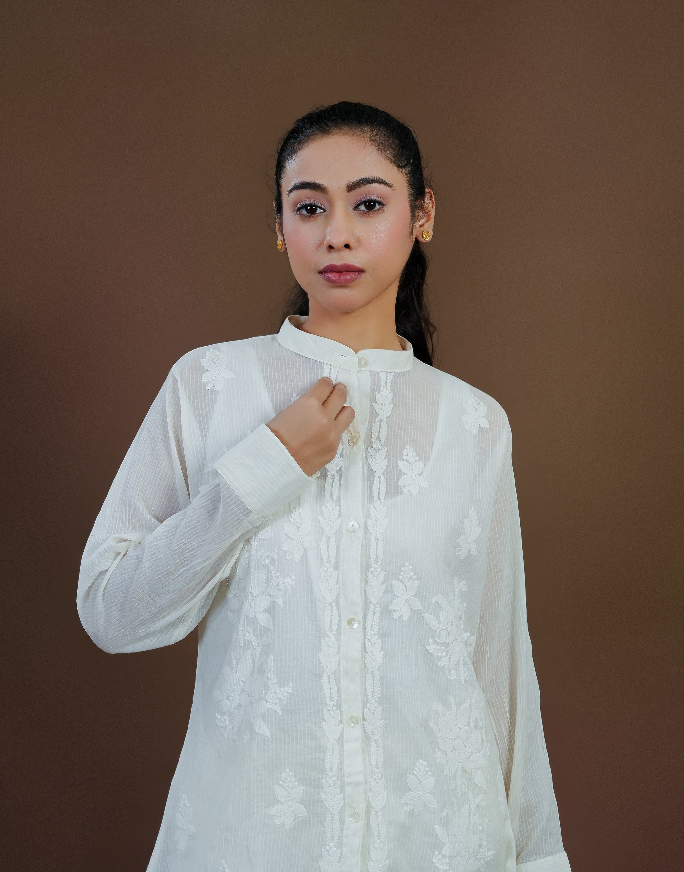 Urviya Chikankari Co-ord Set Maheshwari Cotton White