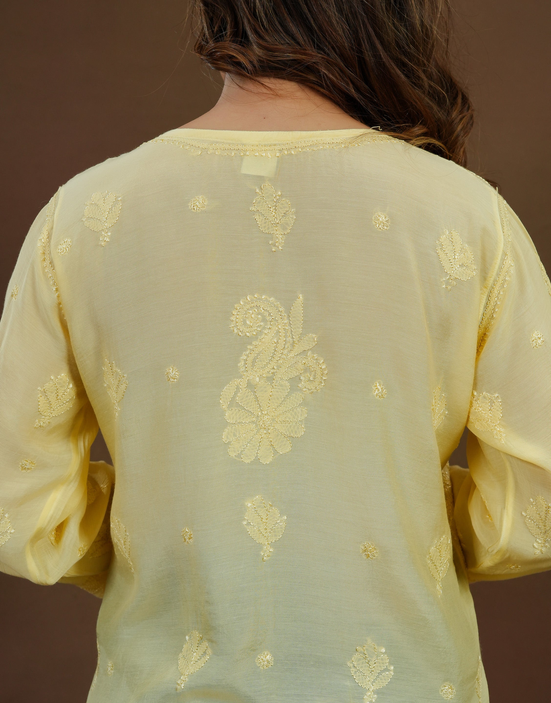 Chikankari Muslin Short Kurti Full Jaal - Yellow