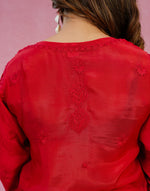 Urviya  Chikankari Muslin Short Kurti – Daraj Work Red