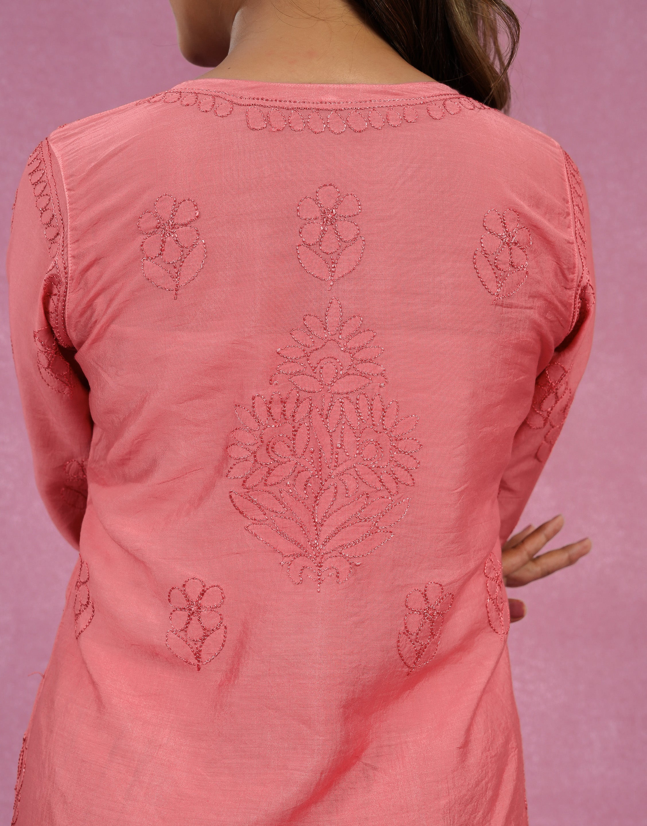 Urviya Pink Chanderi Chikankari Suit Set (2 pc)