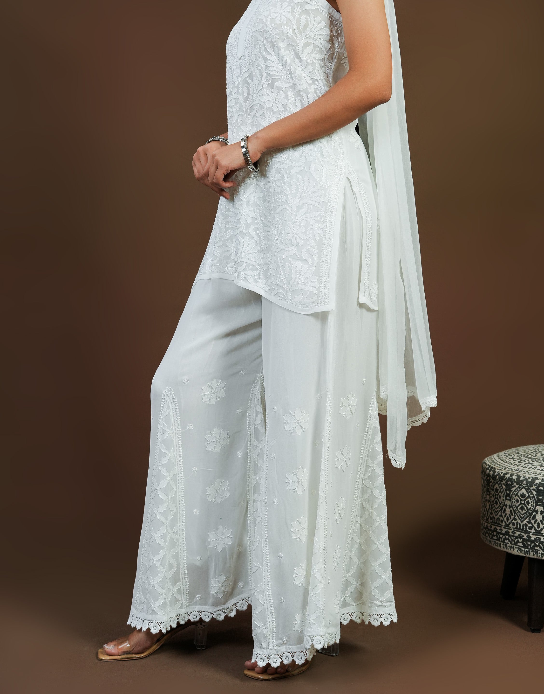 Urviya Chikankari Georgette 3 piece - Spaghetti Top, Sharara, Dupatta - Set