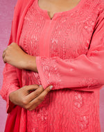 Urviya Chikankari Georgette 3 Piece set with Mukaish Work Ombre Red