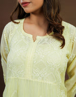 Urviya Chikankari Mul Chanderi Long Kurti – Nyra Cut with Jaali Boota Yellow