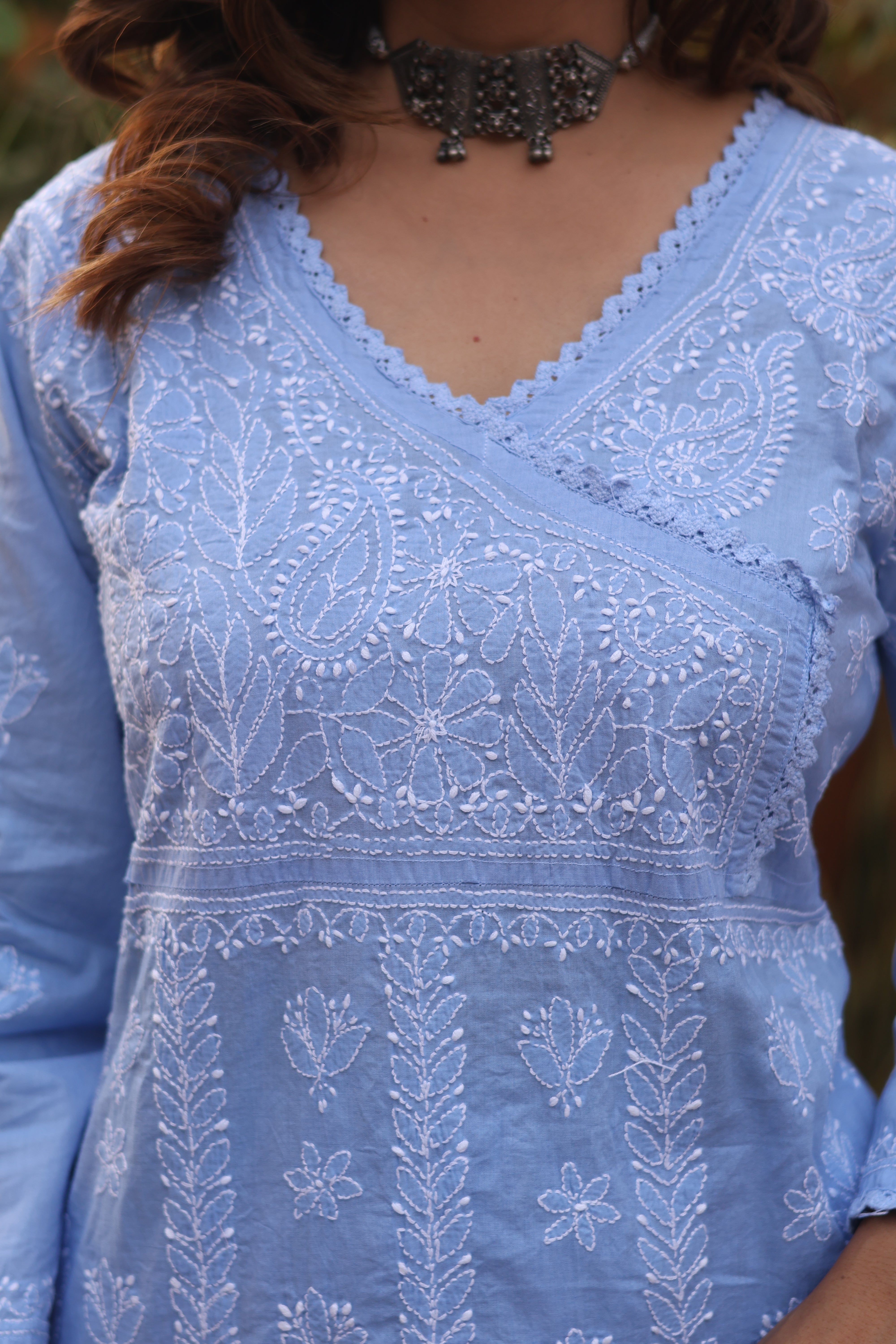 Blue Angarkha Cotton 2 Piece Set
