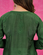 Urviya  Chikankari Muslin Short Kurti – Daraj Work Dark Green