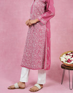 Urviya Chikankari Mul Cotton Long Kurti - Full Jaal Purple