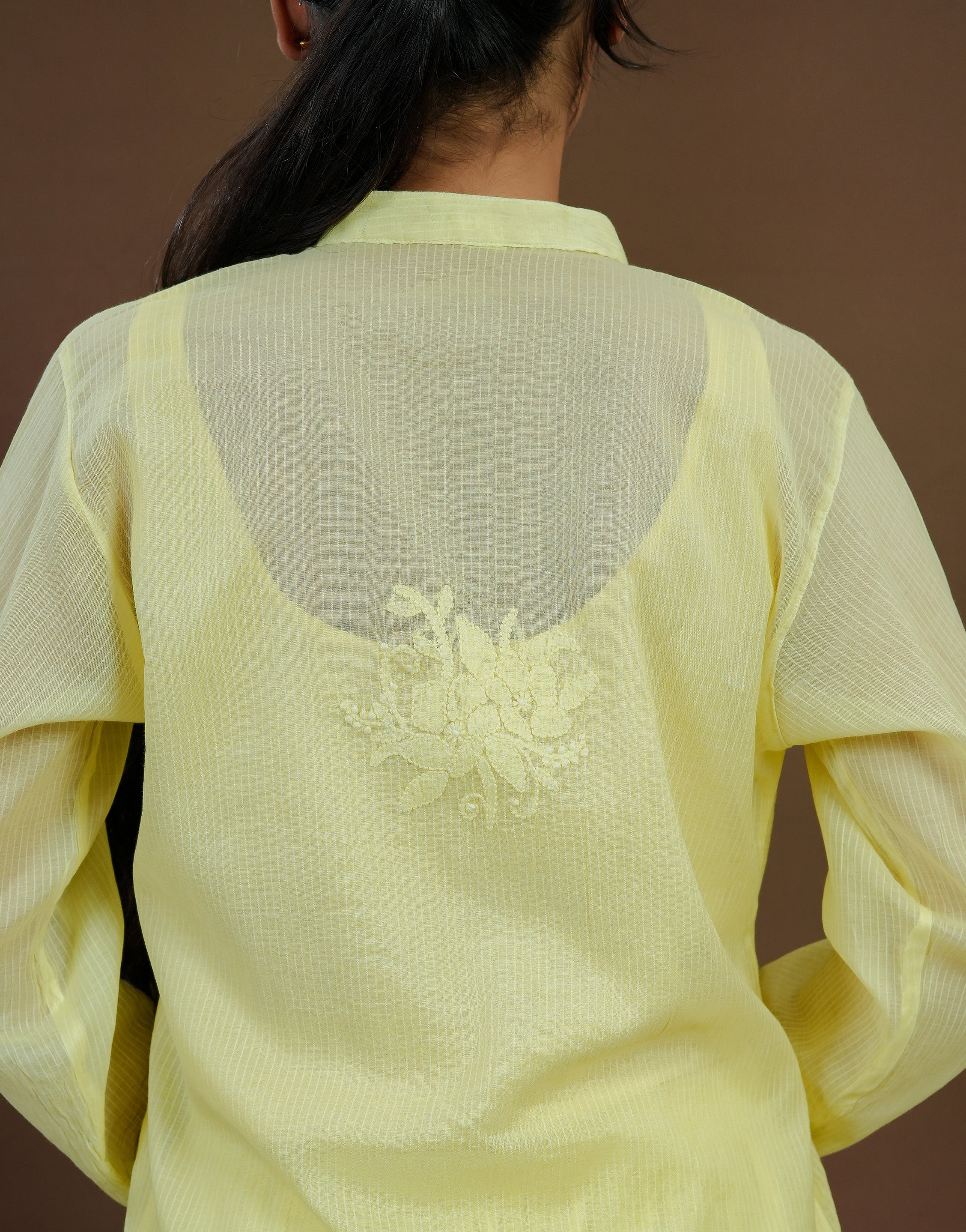 Urviya Chikankari Co-ord Set Maheshwari Cotton Lemon Yellow