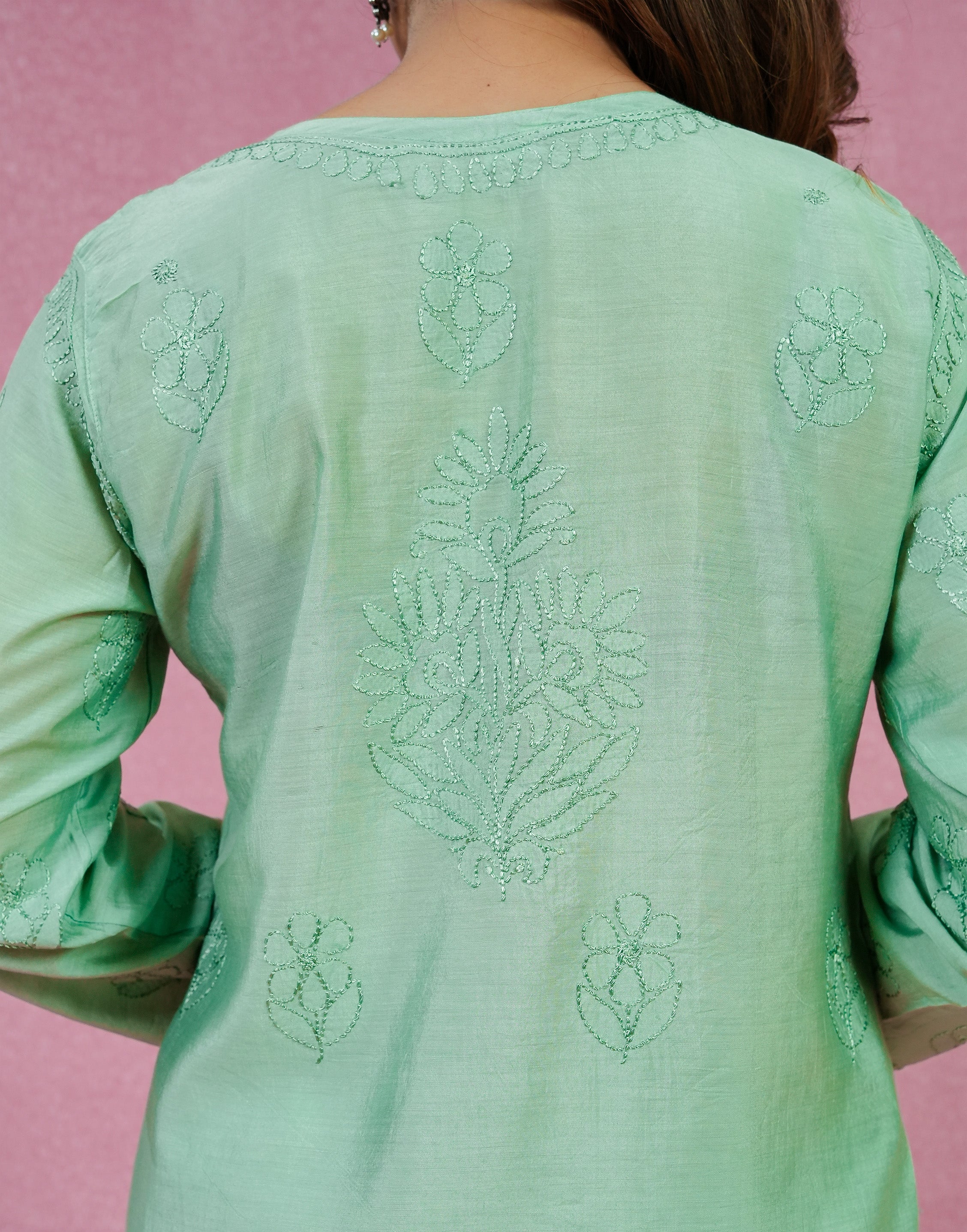 Urviya Green Chikankari Chanderi Suit Set (2 pc)