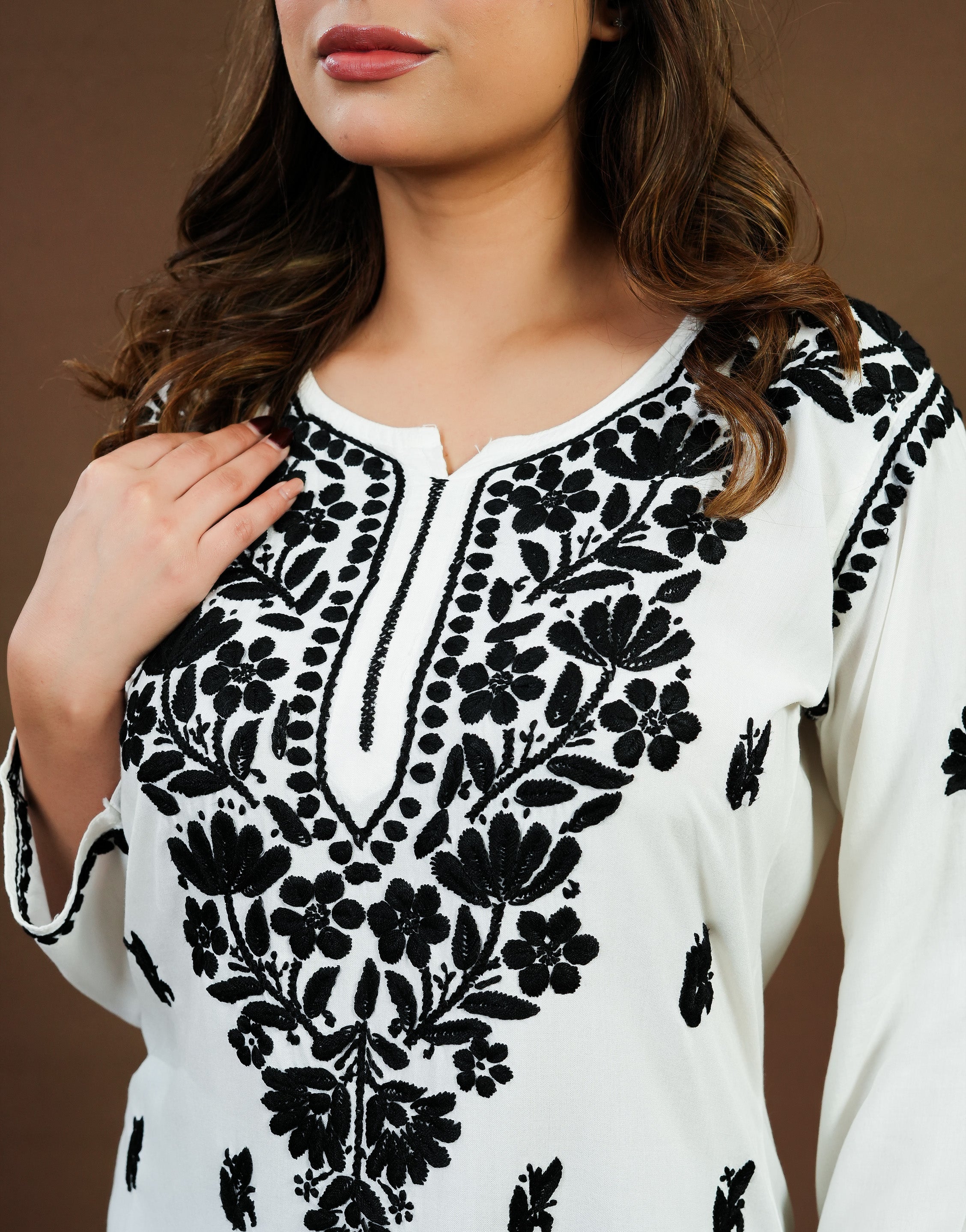 Chikankari Rayon Short Kurti - White