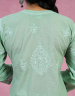 Urviya Chikankari Cotton Long Kurti Full Jaal Work Dark Green