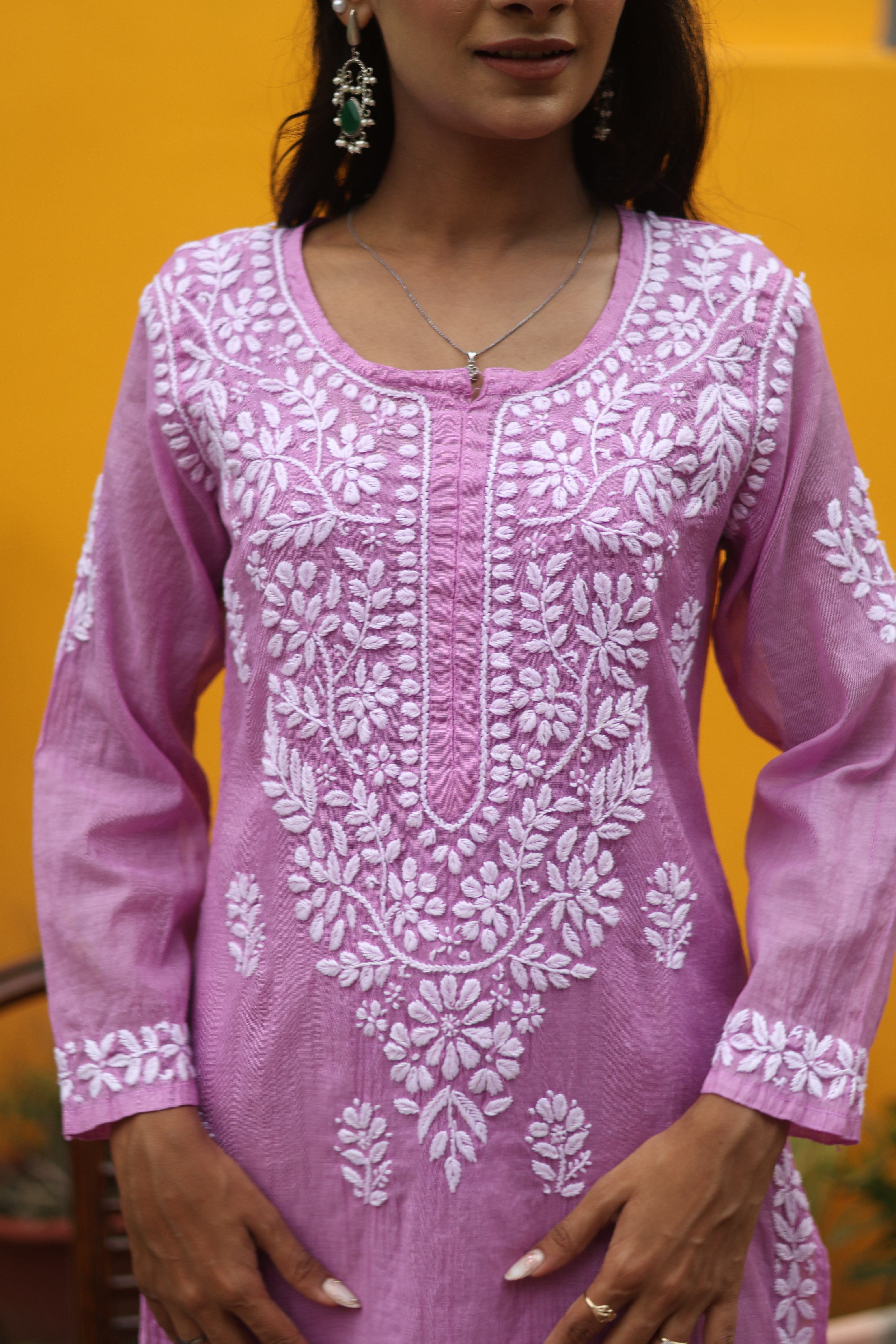 Purple Mul Chanderi Long Kurti