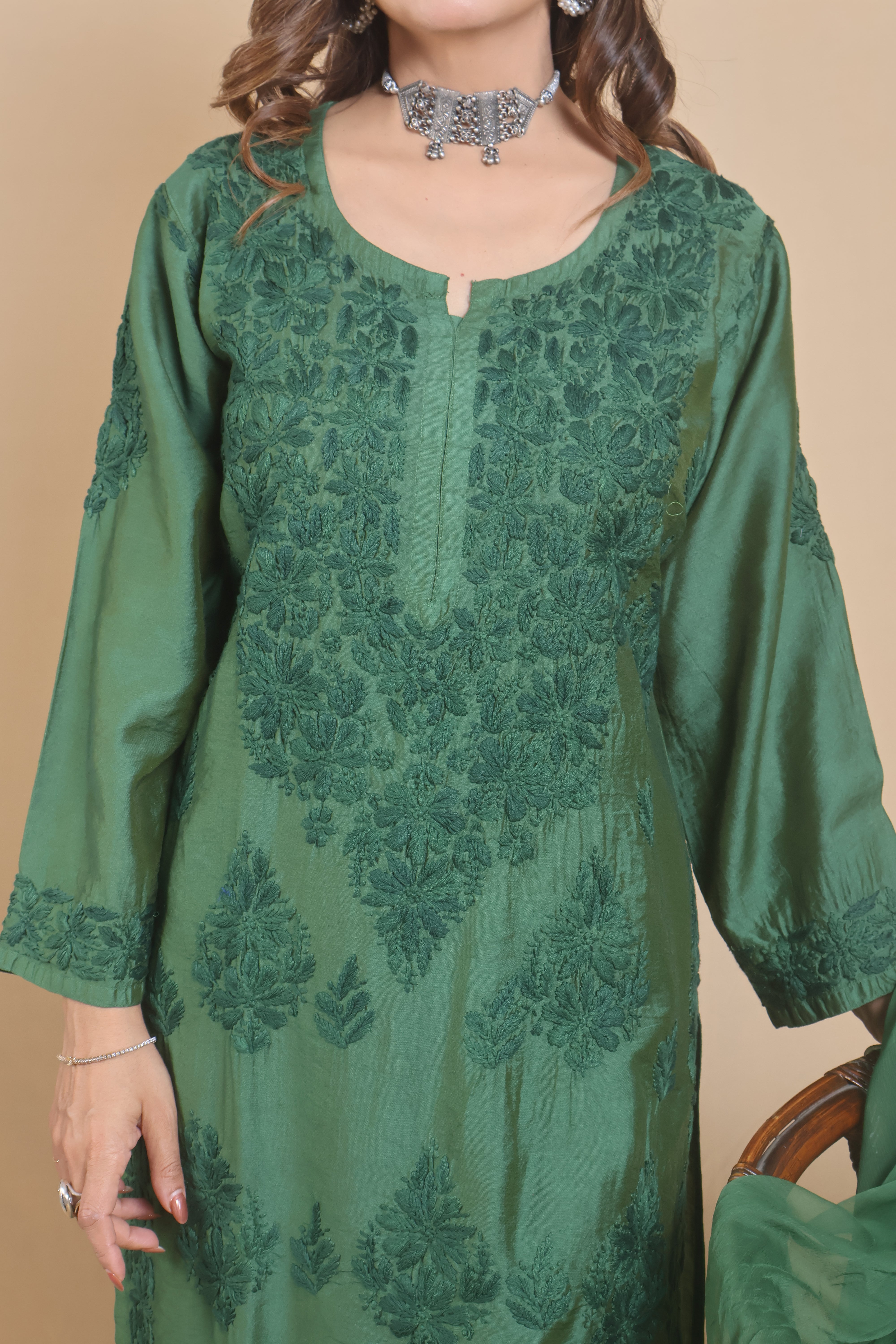 Green Chanderi Ghaspatti 3 Piece Set
