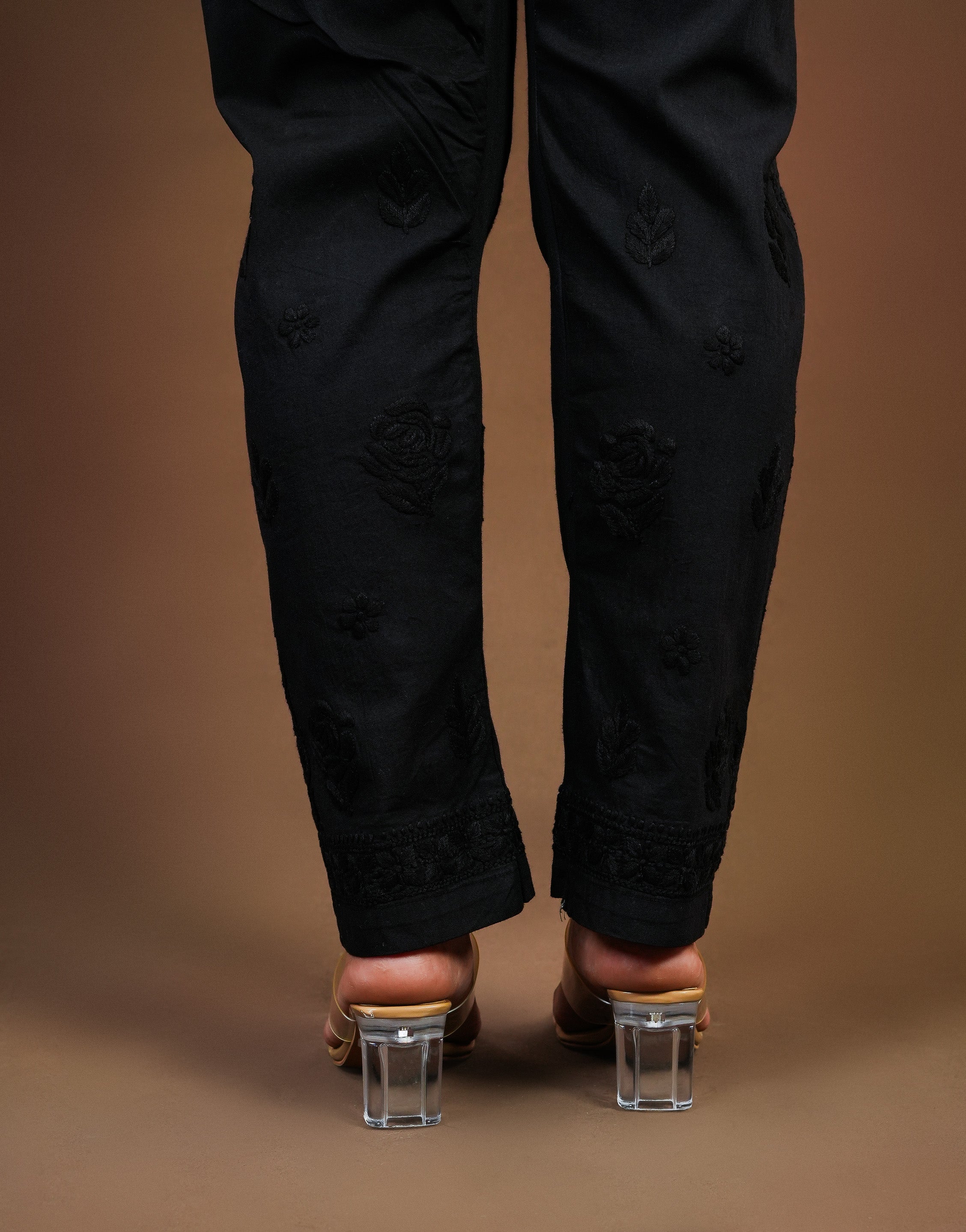 Urviya Chikankari Cotton Cigarette Black Pant
