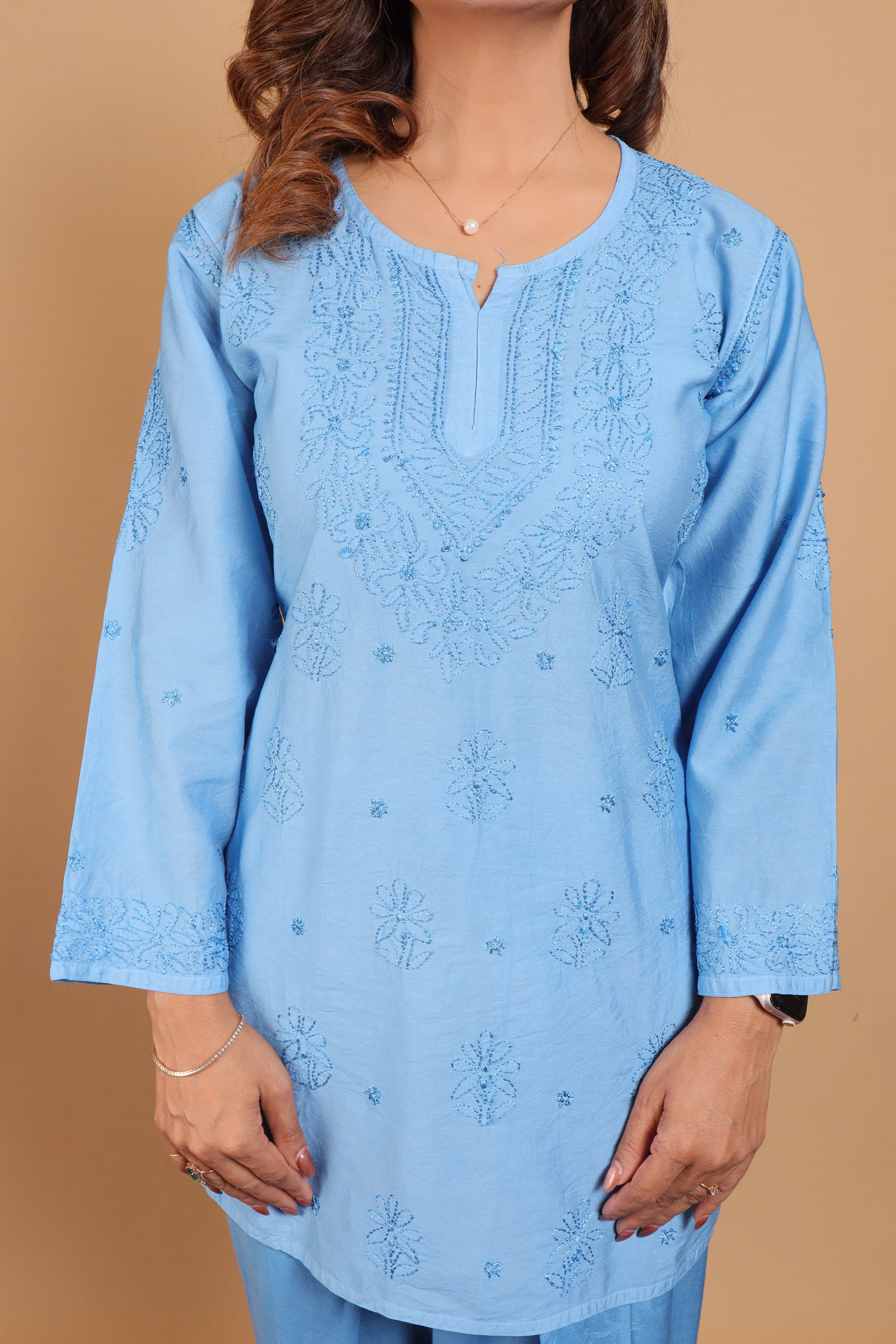 Blue Chanderi Short Kurti