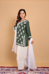 Dark Green Modal Short Kurta Gala Boota