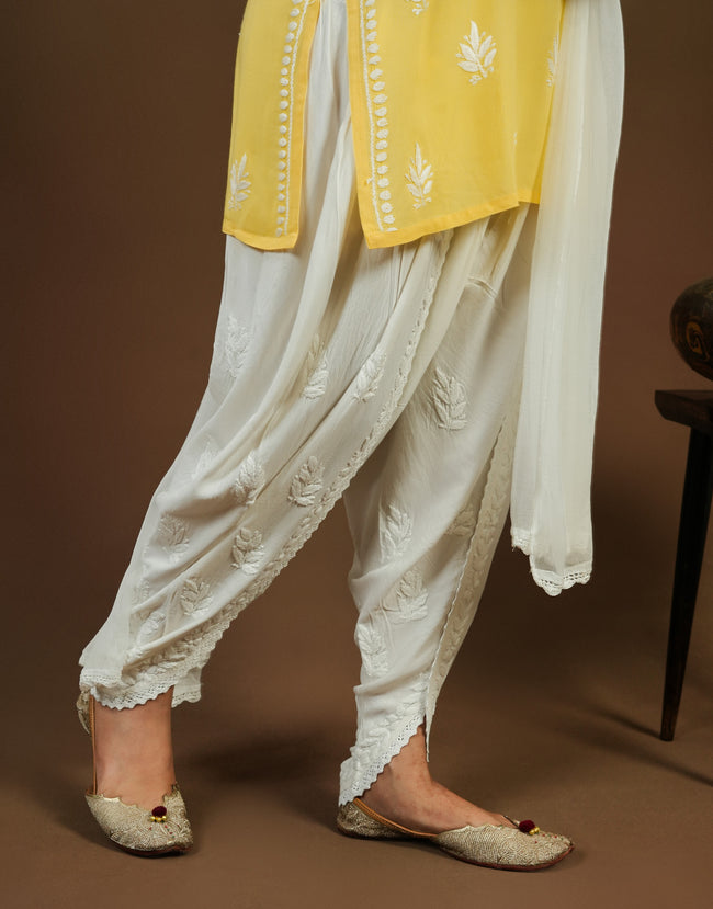 Urviya Chikankari Modal Short Kurti - Spaghetti Strap Top Yellow