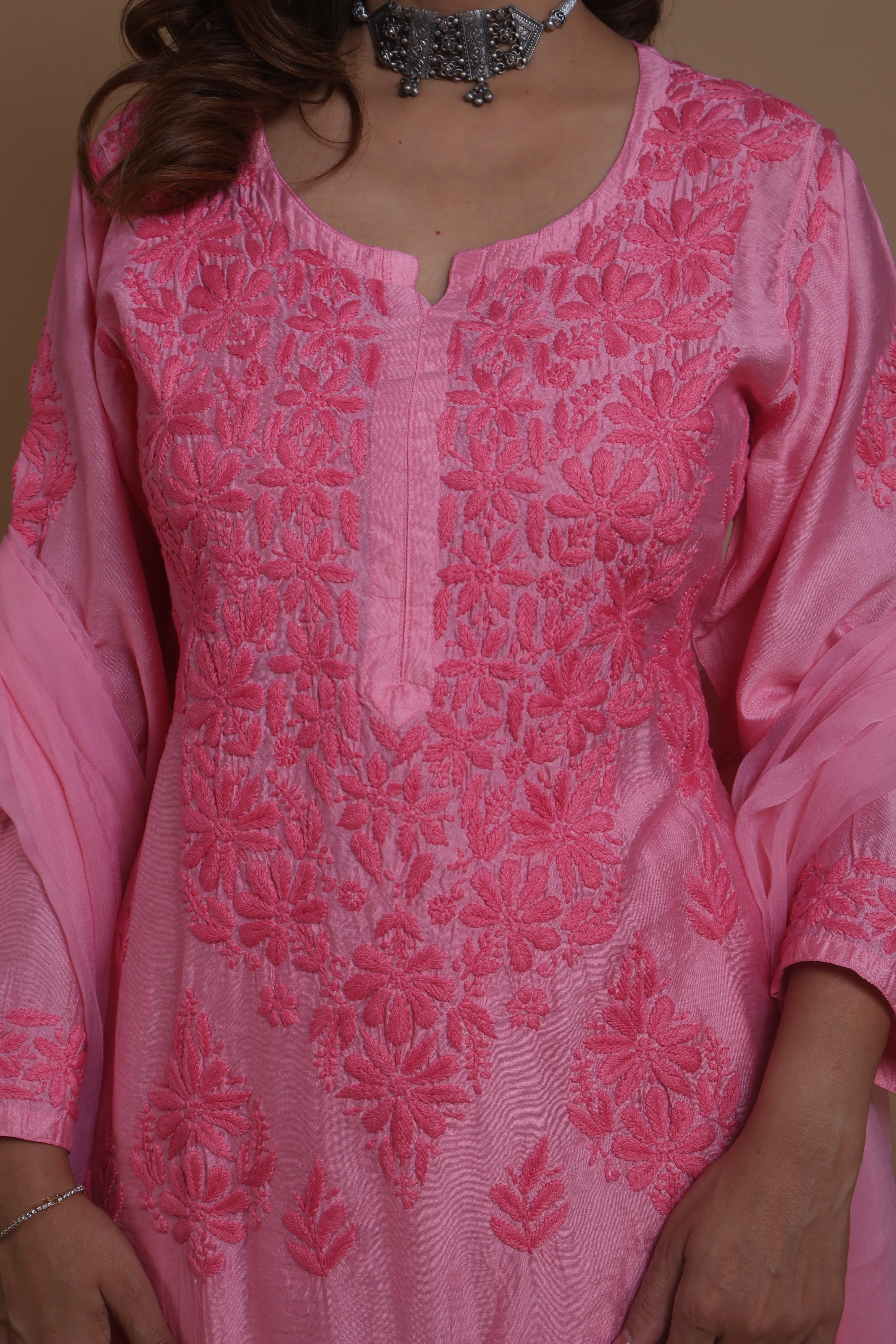 Pink Chanderi Ghaspatti 2 Piece Set