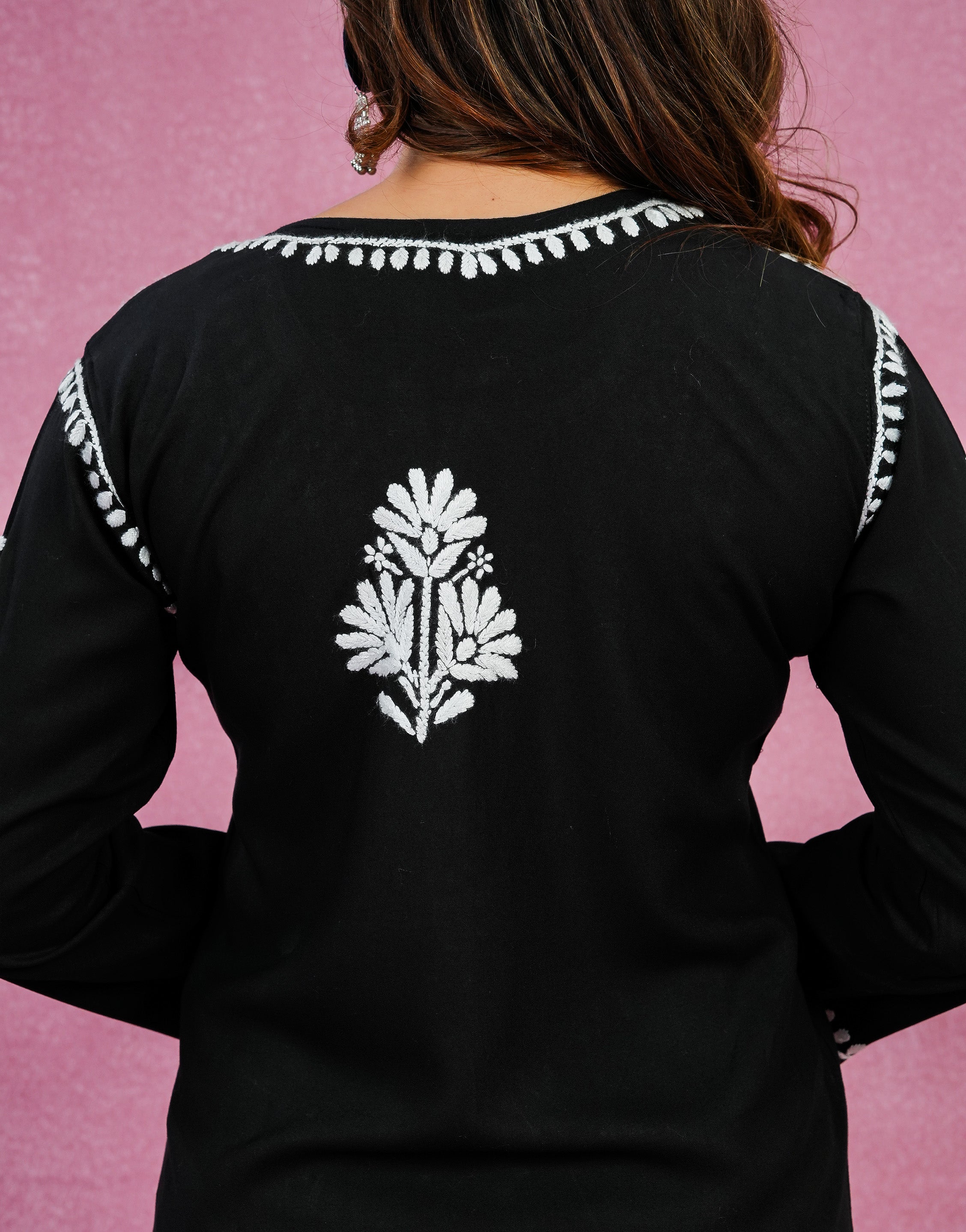 Chikankari Rayon Short Kurti - Black