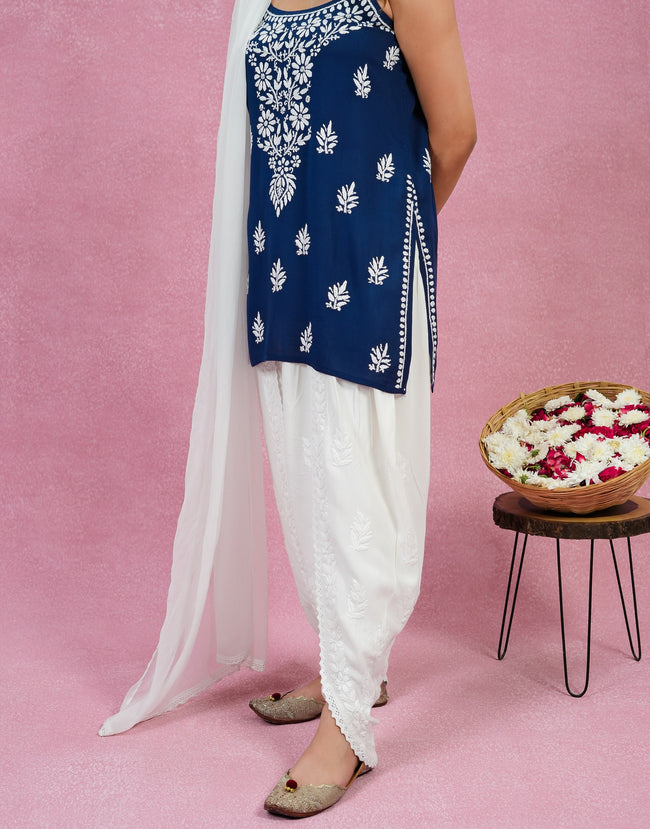 Urviya Chikankari Modal Short Kurti - Spaghetti Strap Top Dark Blue