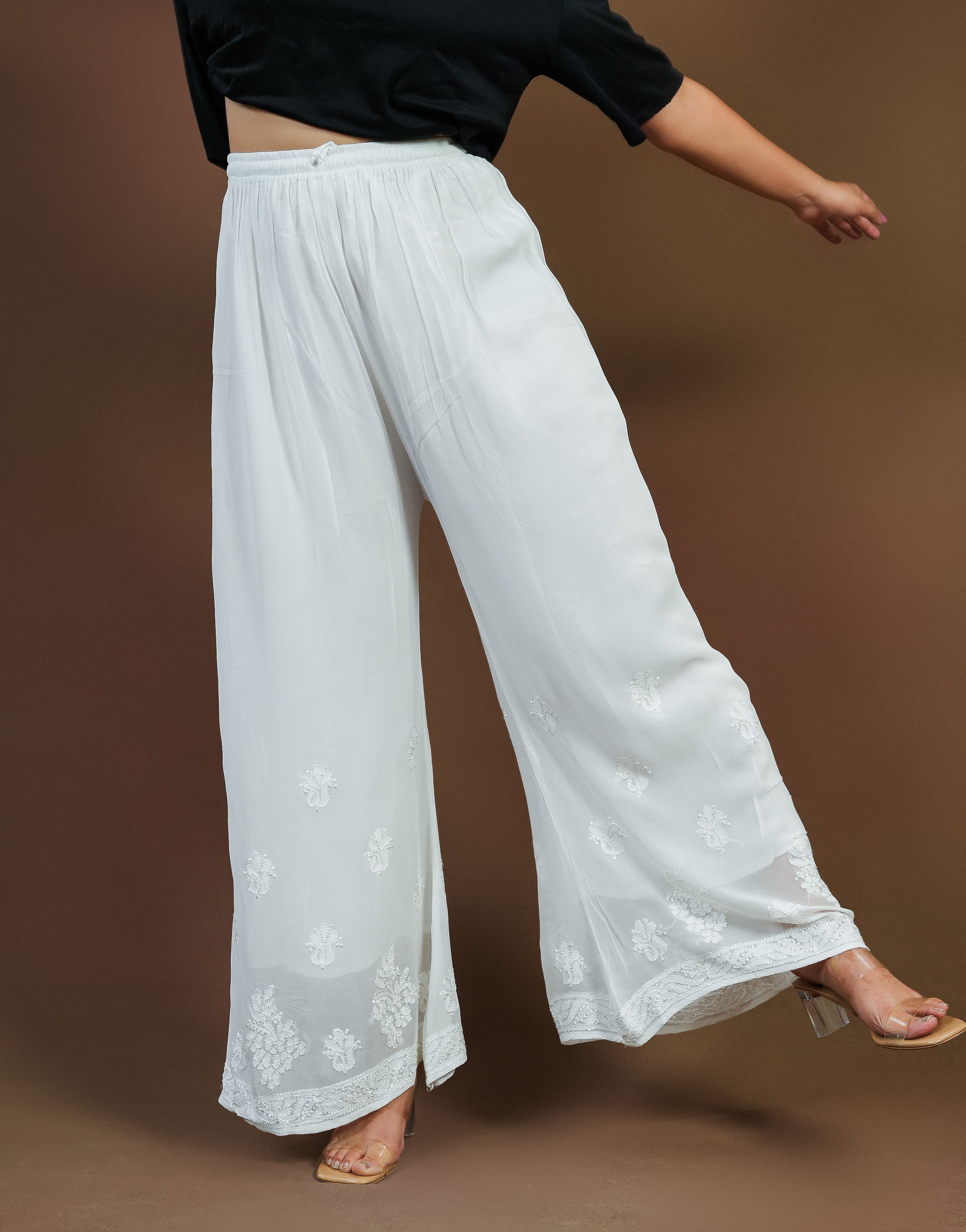 Urviya Chikankari Viscose Georgette - Pallazo White