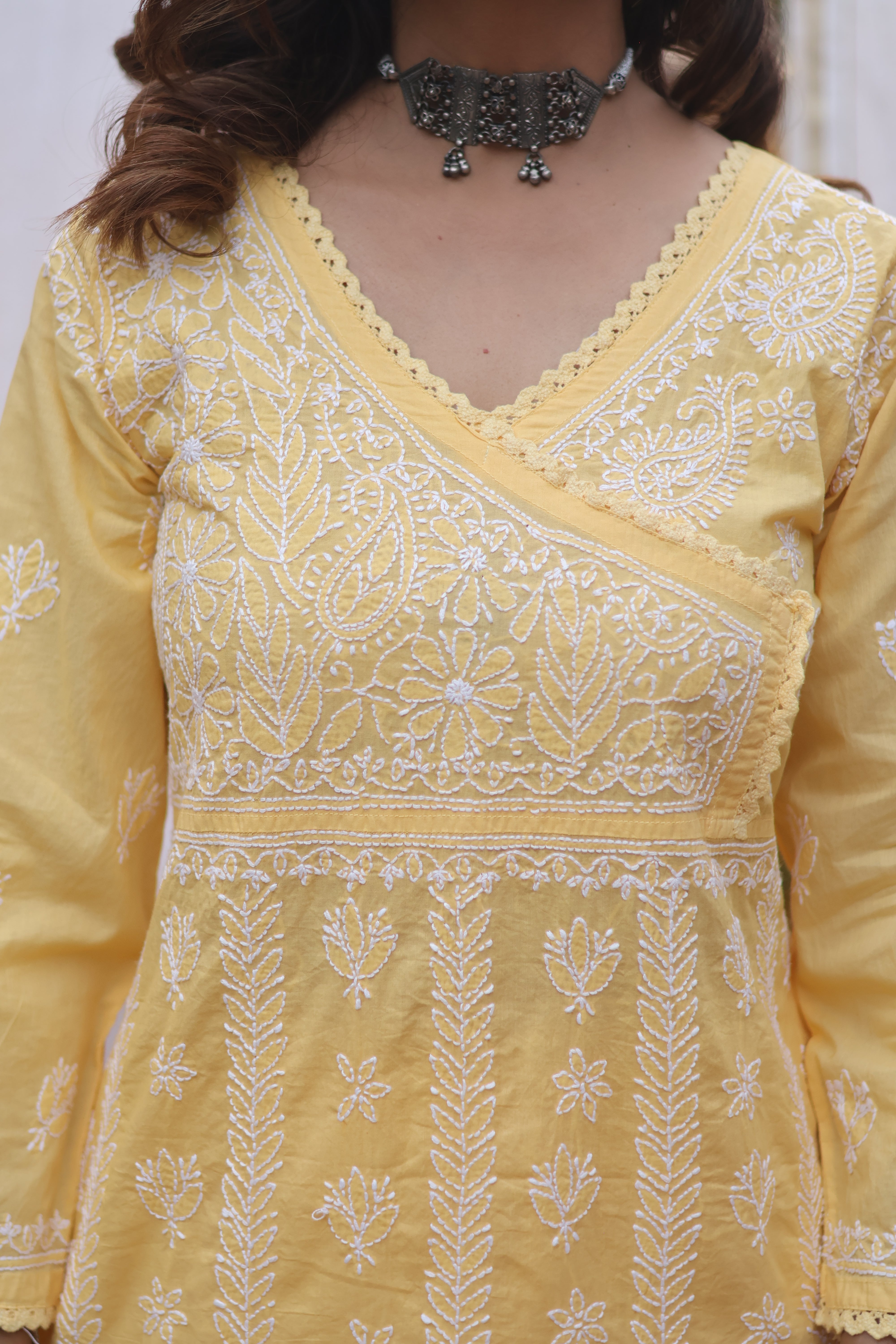 Yellow Angarkha Cotton 3 Piece Set