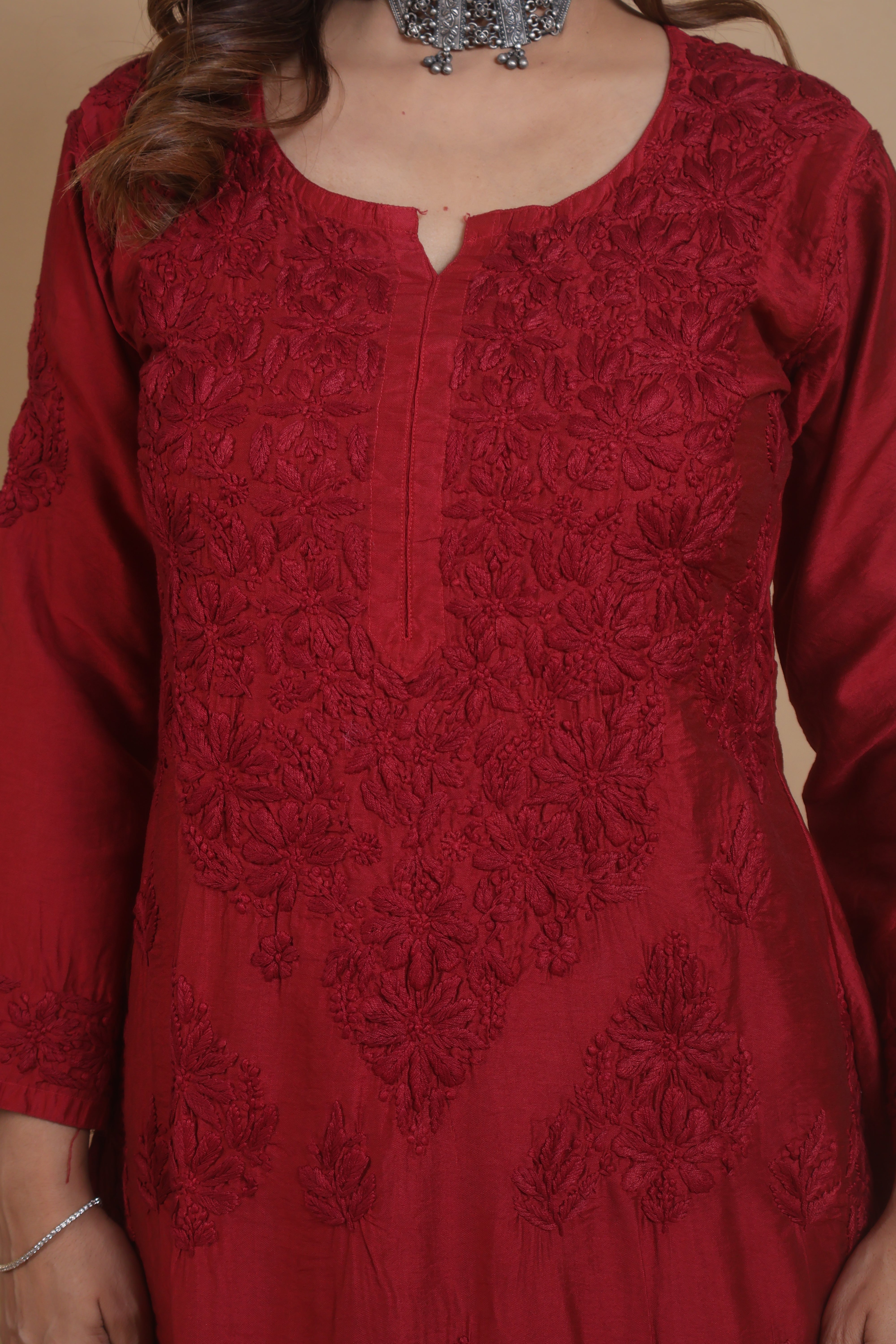 Red Chanderi Ghaspatti 2 Piece Set