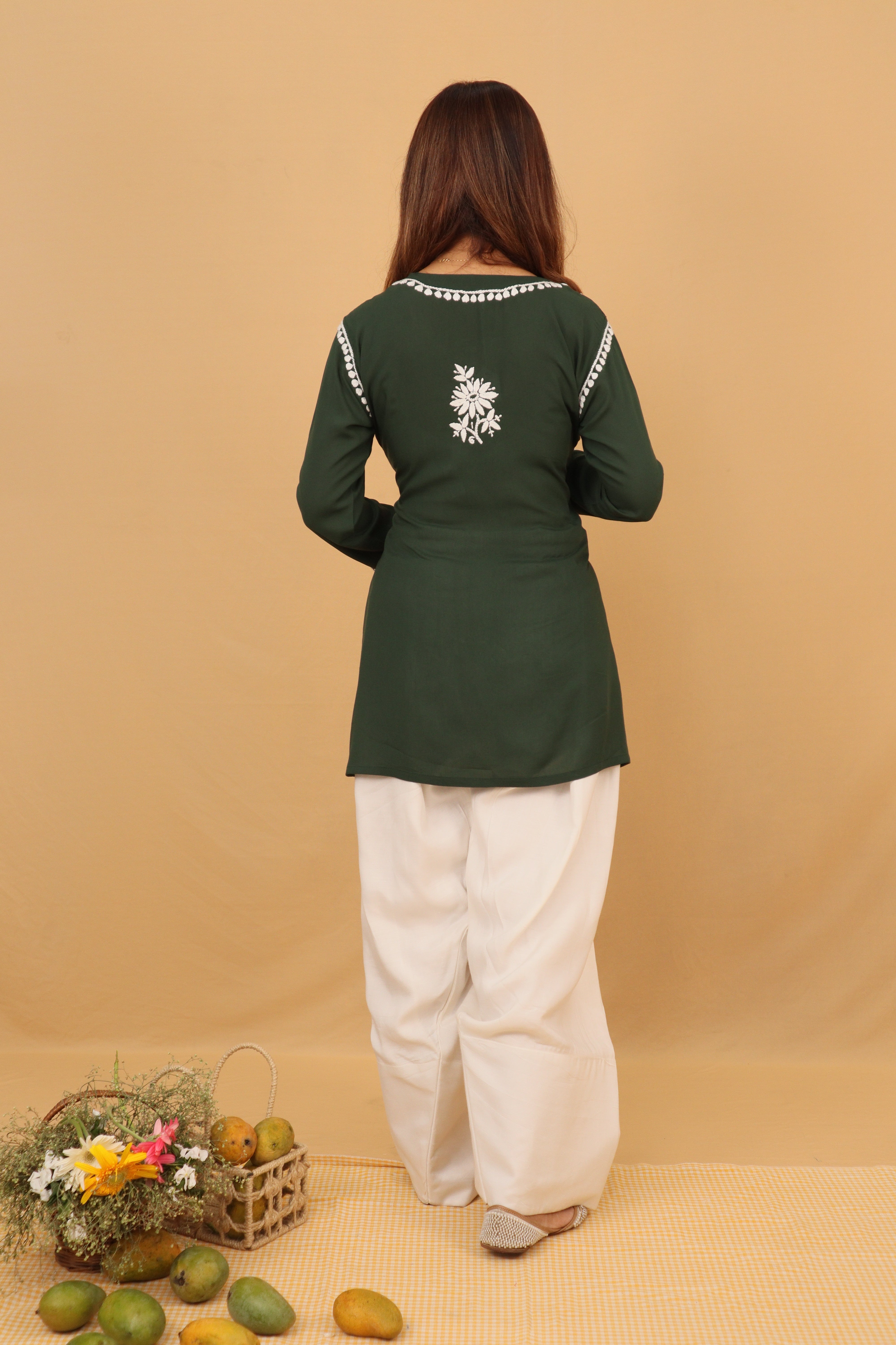 Dark Green Rayon Short Kurta Panel