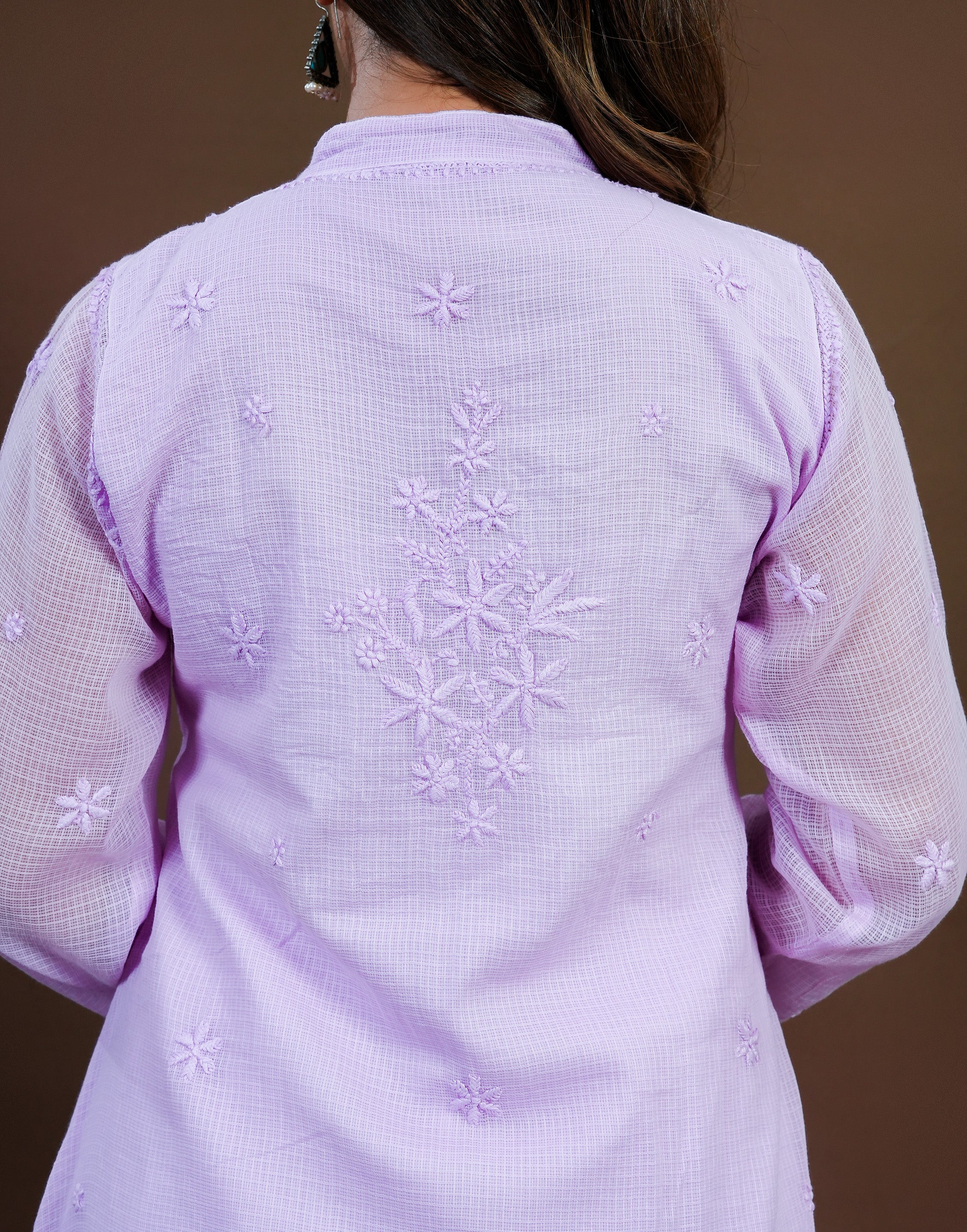Urviya Chikankari Kota Doria Long Kurti - Side Button Purple
