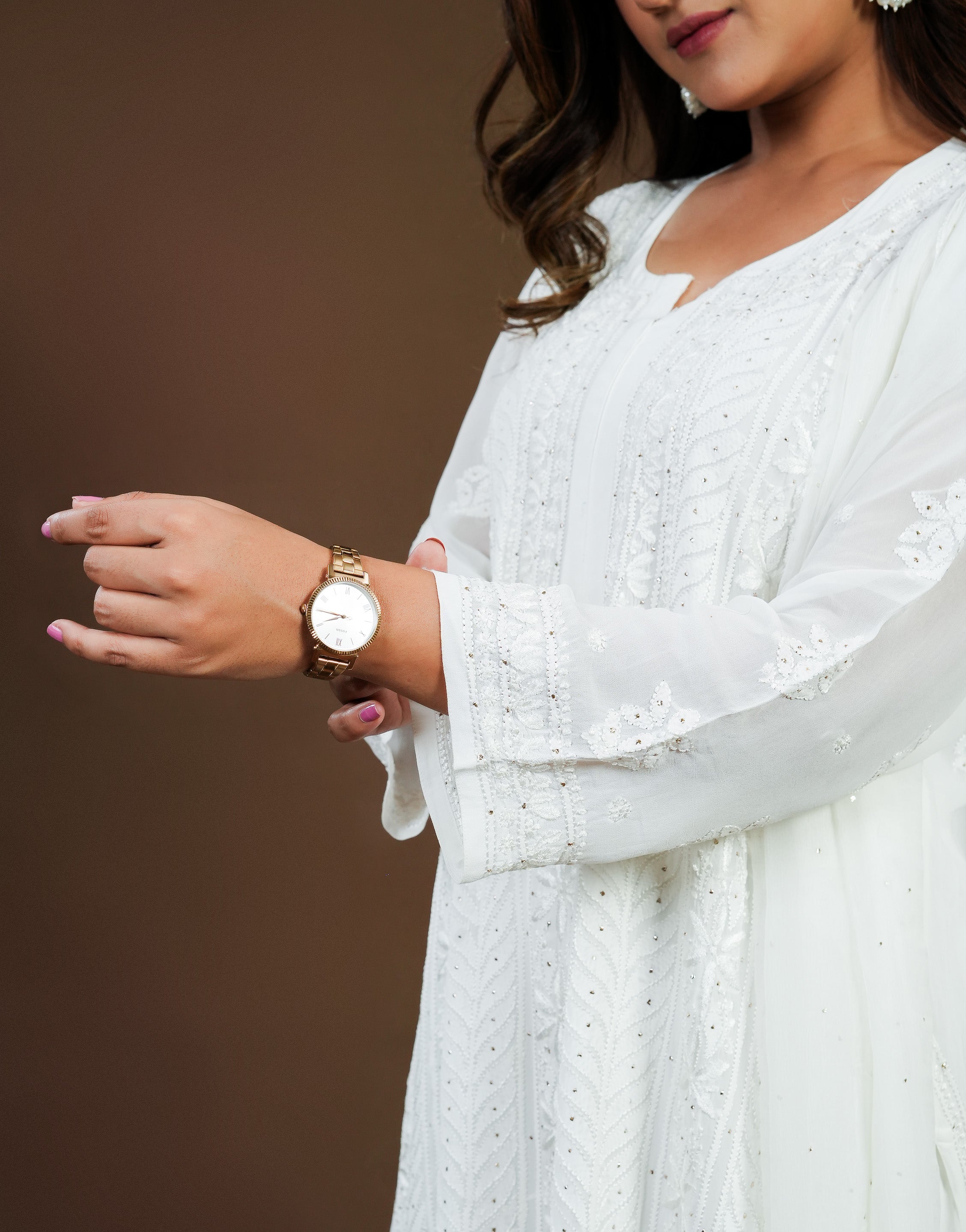 Urviya Chikankari Georgette 3 Piece set with Mukaish Work White