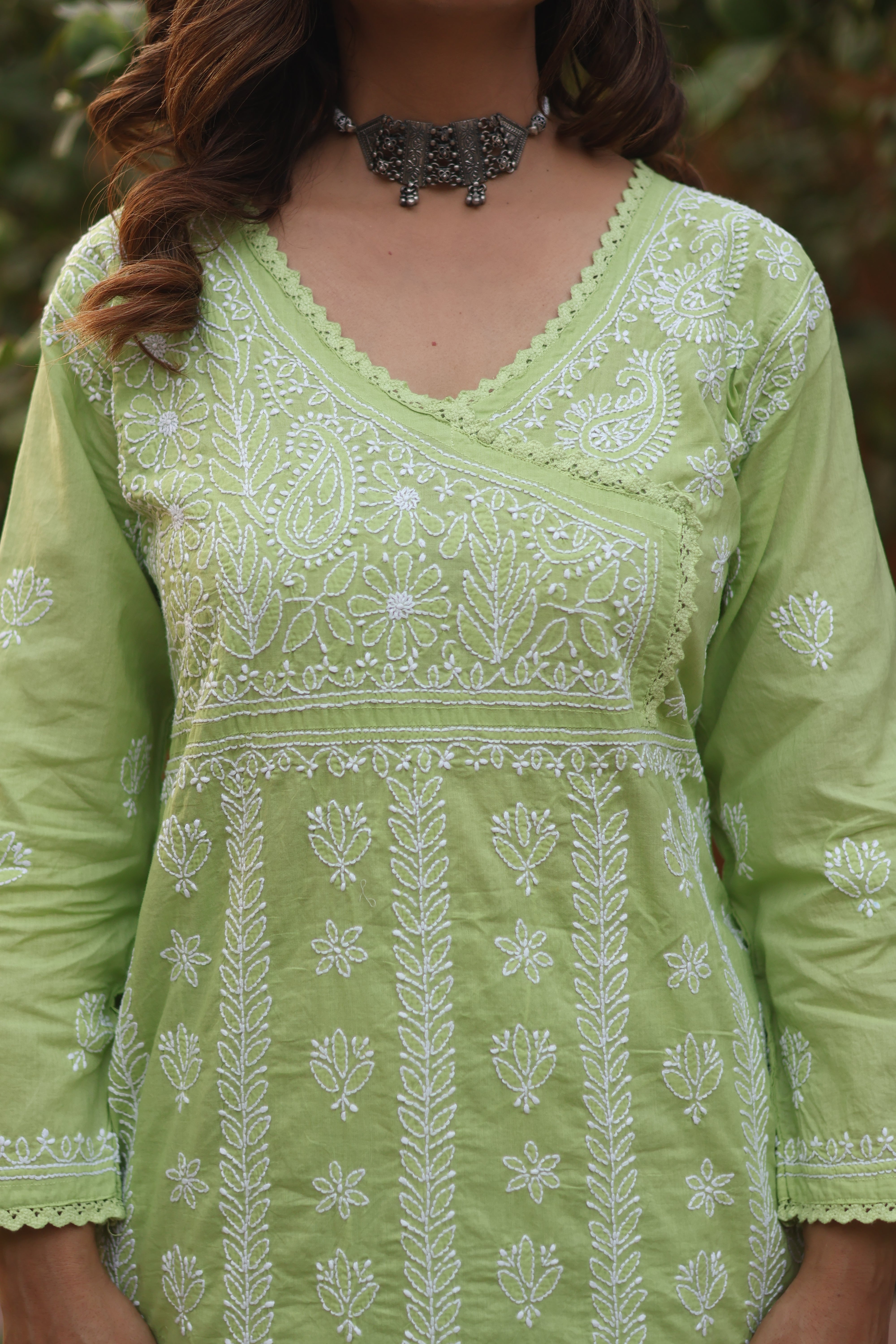 Green Angarkha Cotton 2 Piece Set